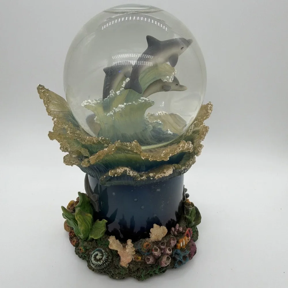 Vintage 2 Snow Globes Turtles & Dolphins On‎ Coral Reefs Music Box Parts Only